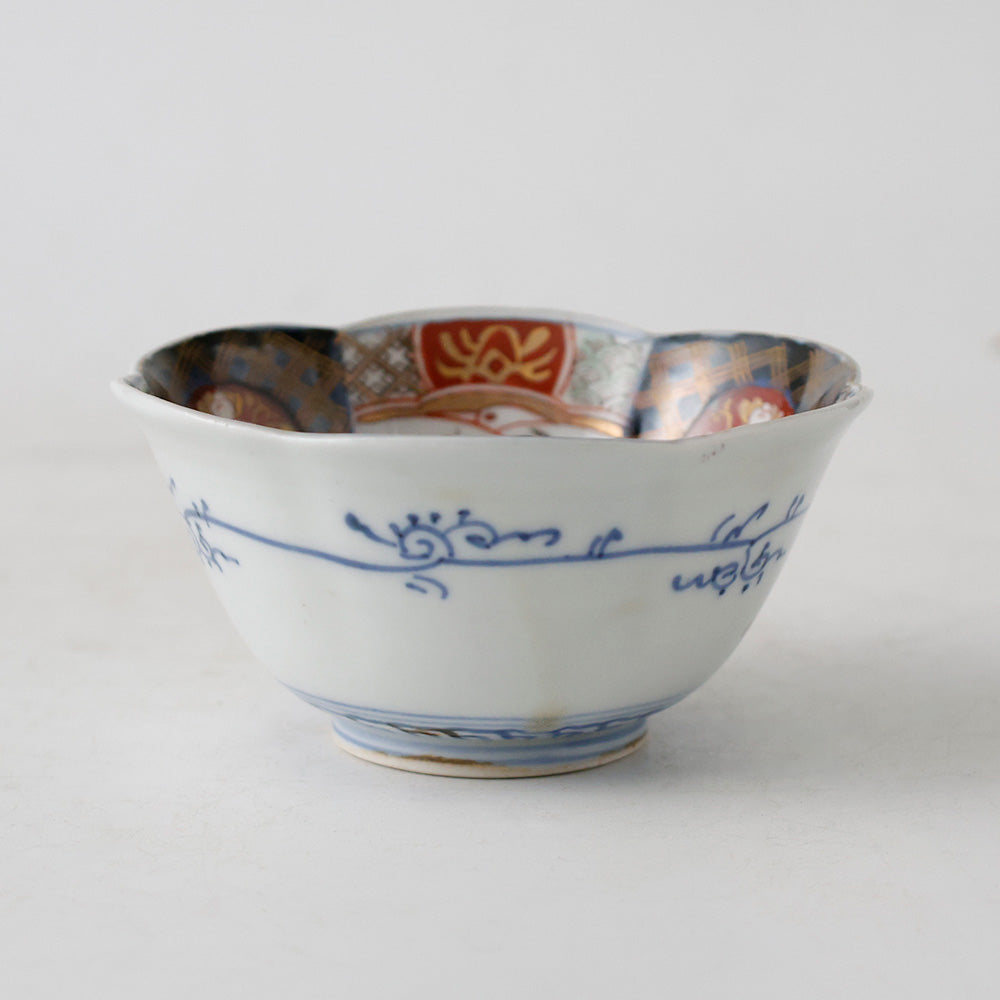 古伊万里 六角向付 色絵金襴手 窓絵花草文様