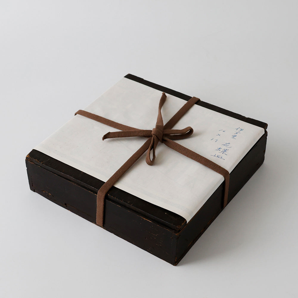 古伊万里 染付 角切四方皿 箱