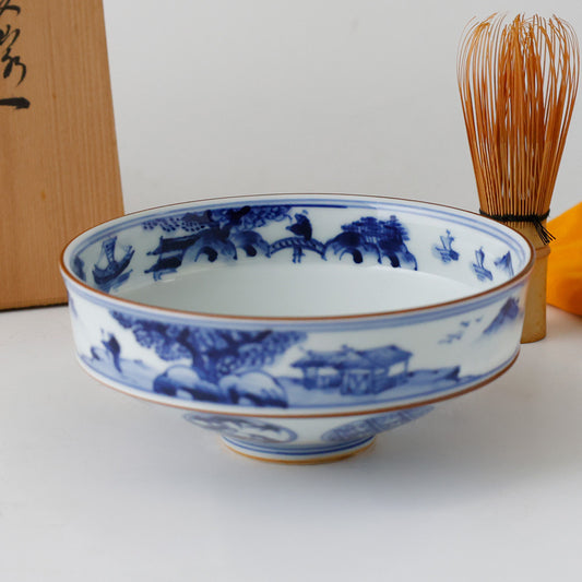 京焼 染付丸文山水 平茶碗 全体図