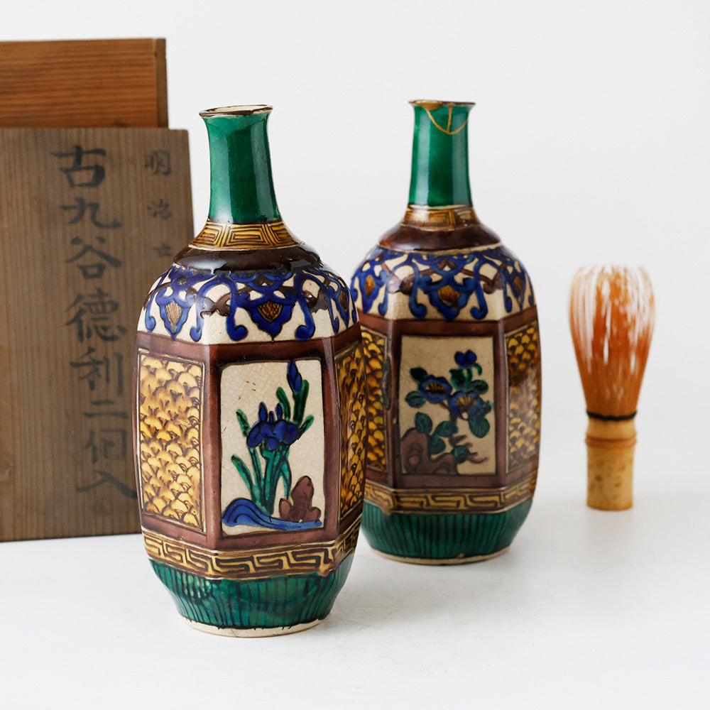 明治25年（1892年）購入の品 青手古九谷 徳利二客 花唐草文 金継共箱 酒器 青手古九谷 徳利 明治時代購入の品 – EIKI Re:Finds