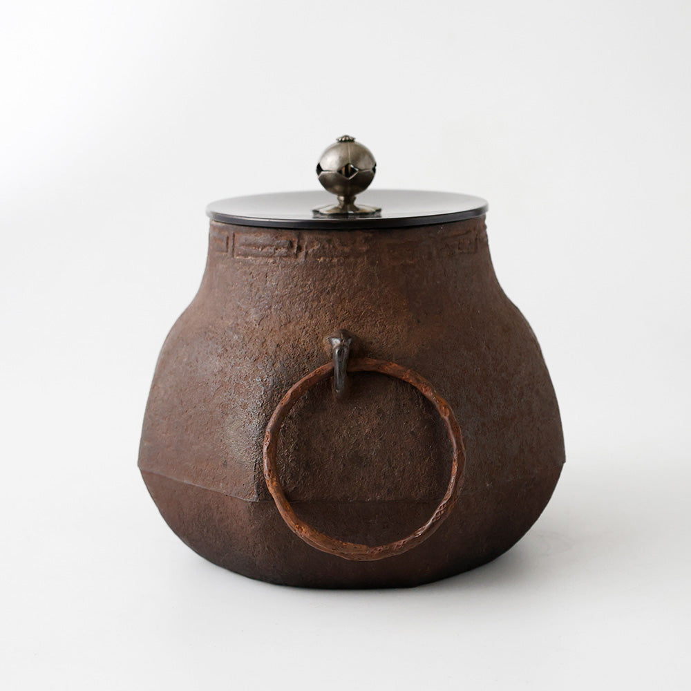 八角形 鉄釜 銅蓋銀摘 釜環