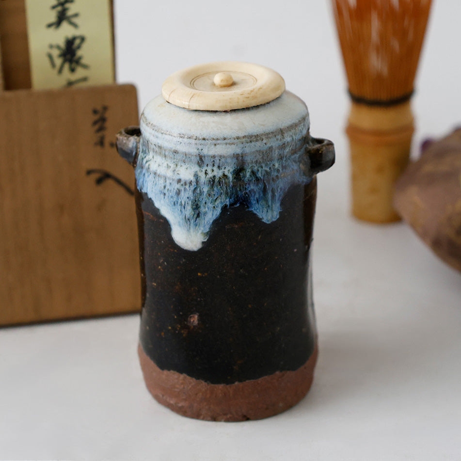 美濃焼 自然釉 耳付茶入 全体図