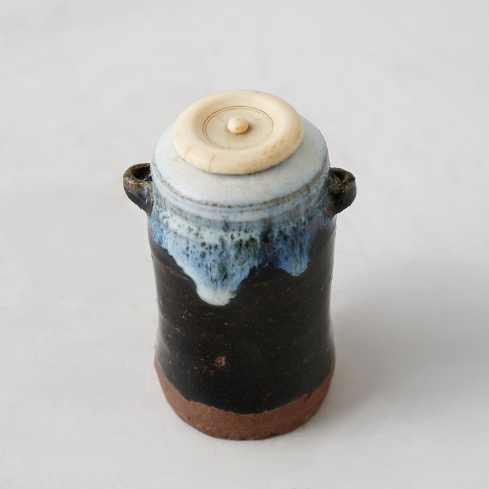 美濃焼 自然釉 耳付茶入 蓋付