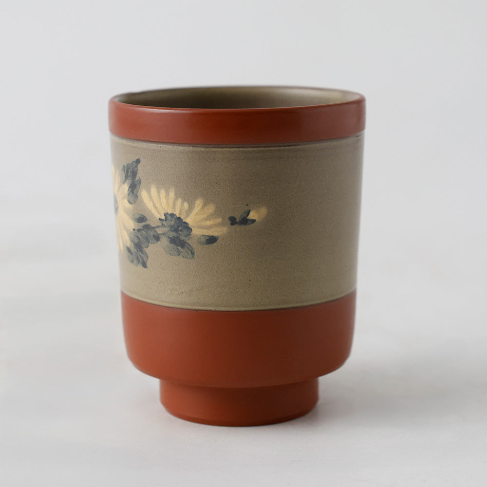 佐渡無名異陶器  花草文 湯呑 側面
