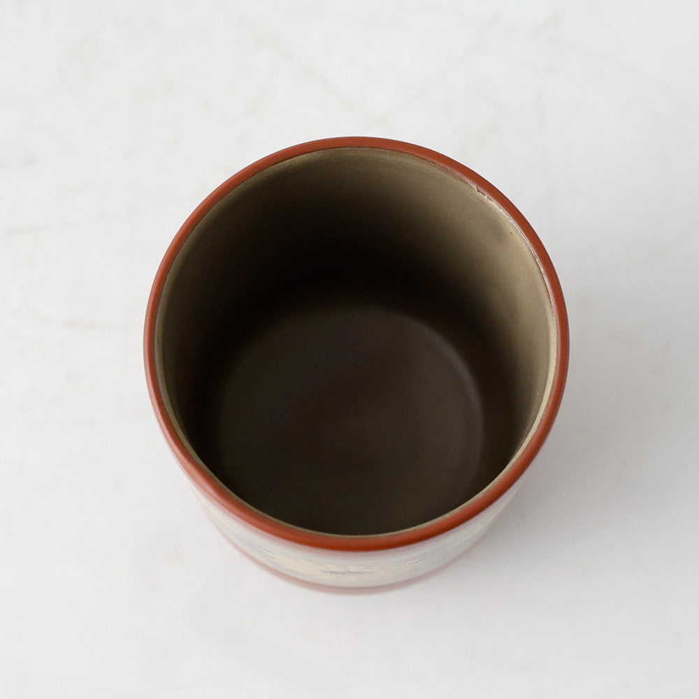 佐渡無名異陶器  花草文 湯呑 見込み