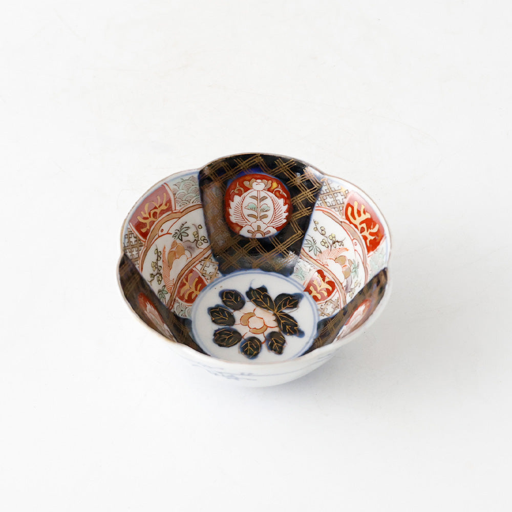 古伊万里 六角向付 色絵金襴手 窓絵花草文様