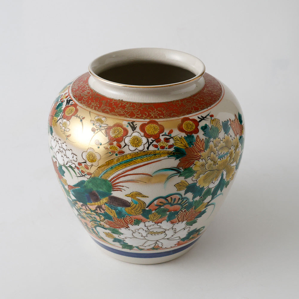 九谷焼 司峰造 花鳥図 花瓶