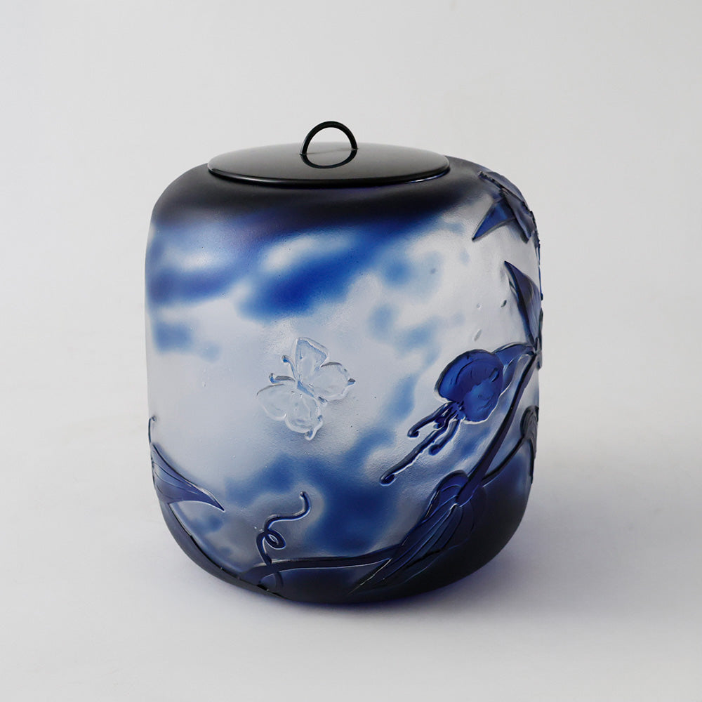 現代ガラス工芸 被せガラス 露草 蝶 茶道具 側面
