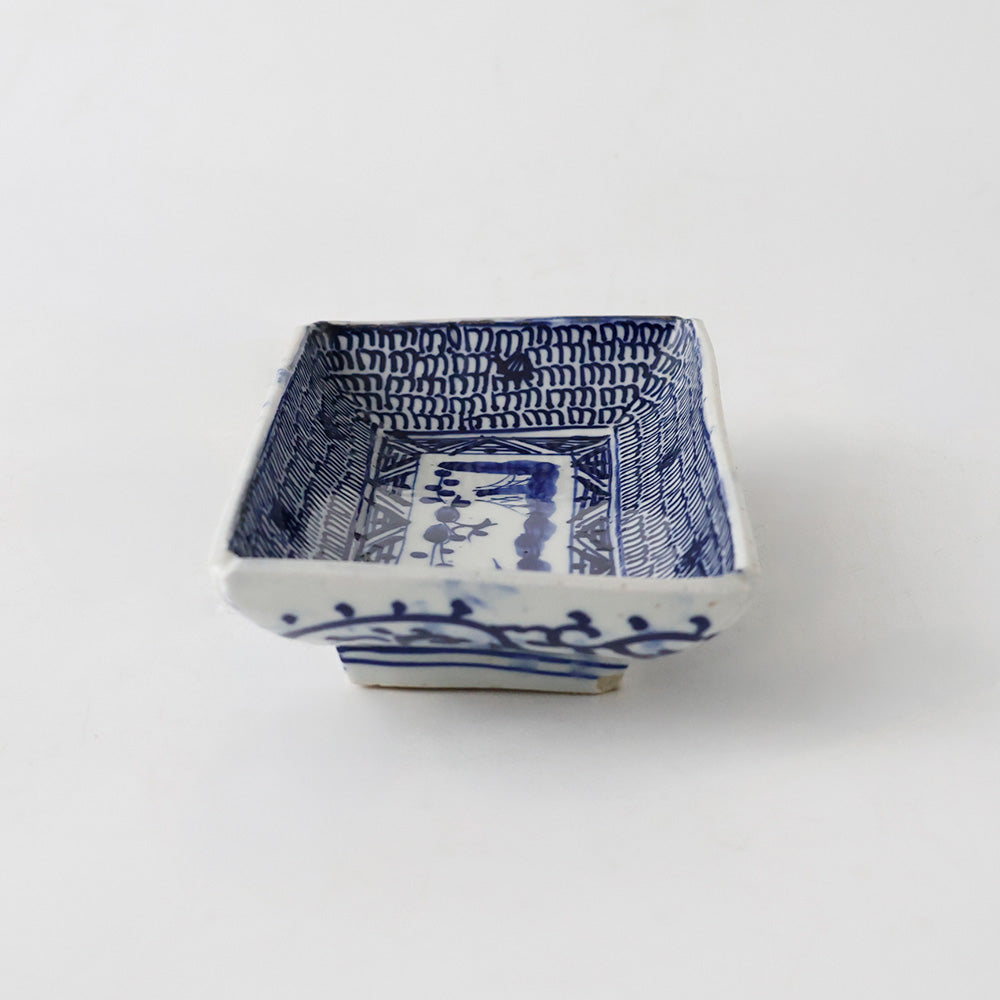 古伊万里 染付 微塵唐草文様 長皿