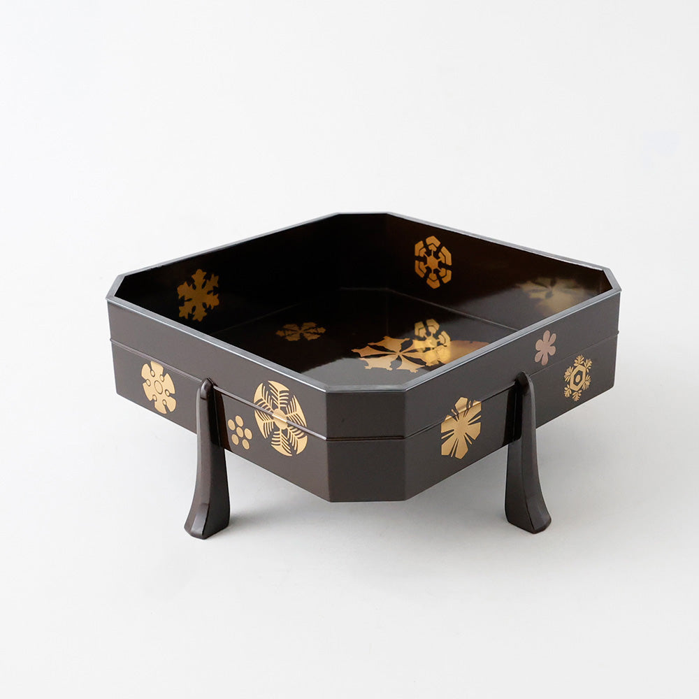 時代漆器 面取四方菓子器 側面
