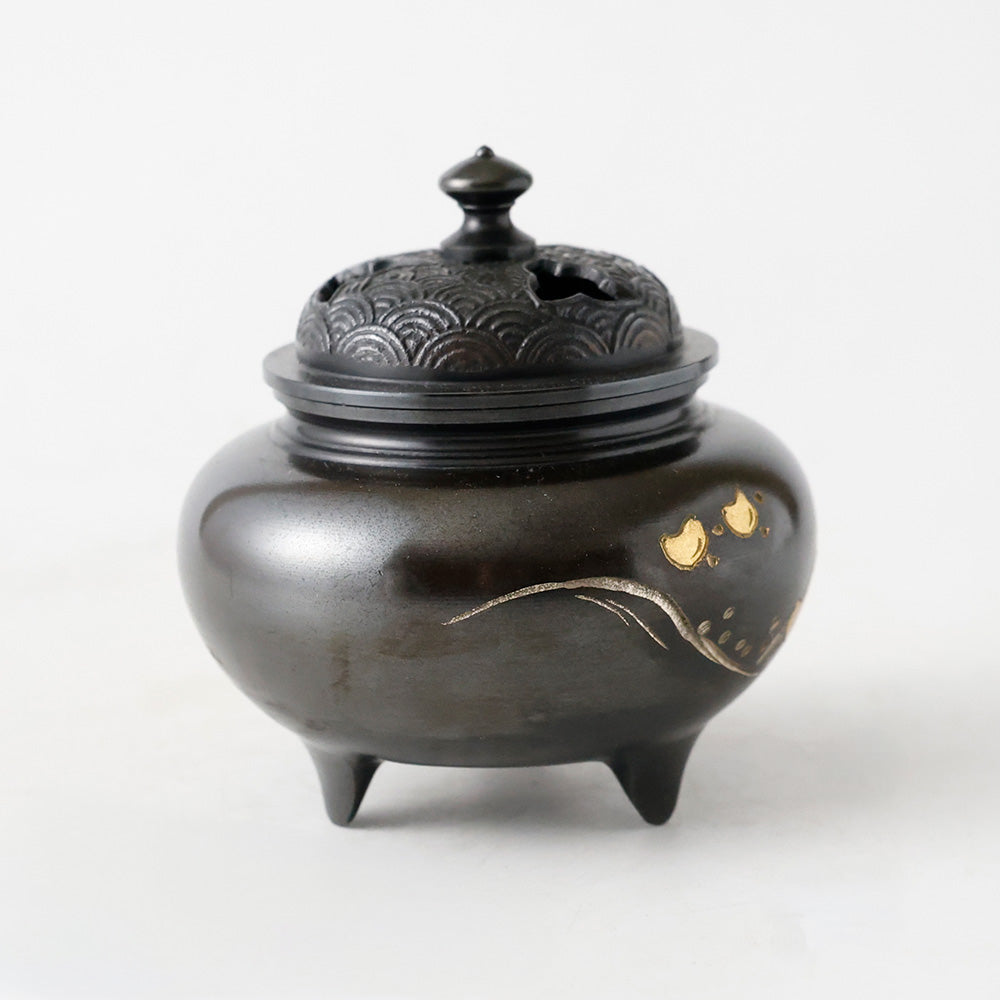 瑞峰作 香炉 金象嵌千鳥紋様 側面