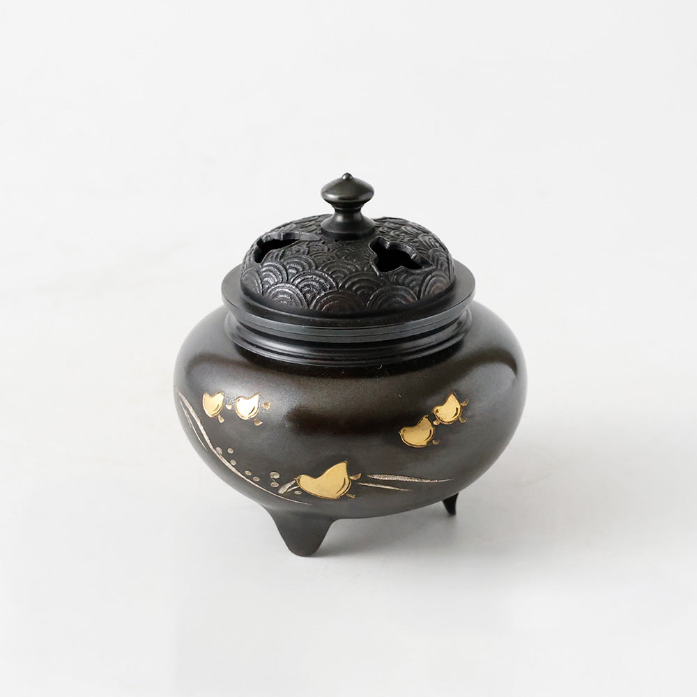 瑞峰作 香炉 金象嵌千鳥紋様 側面