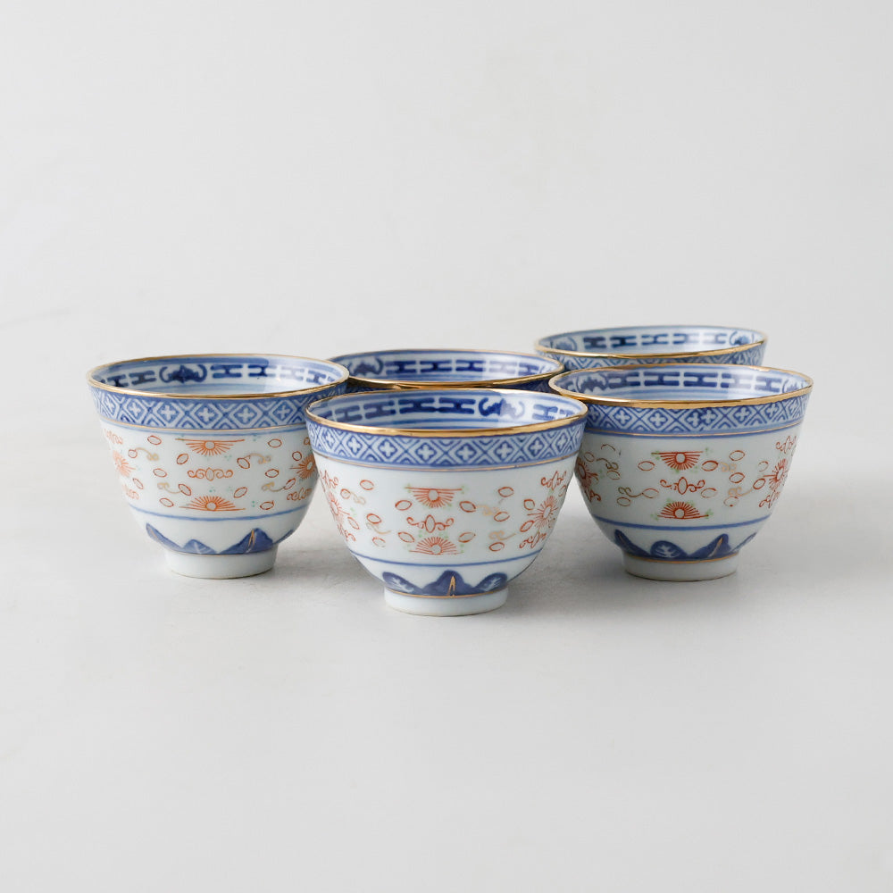 景徳鎮窯 蛍焼茶碗 五客 側面