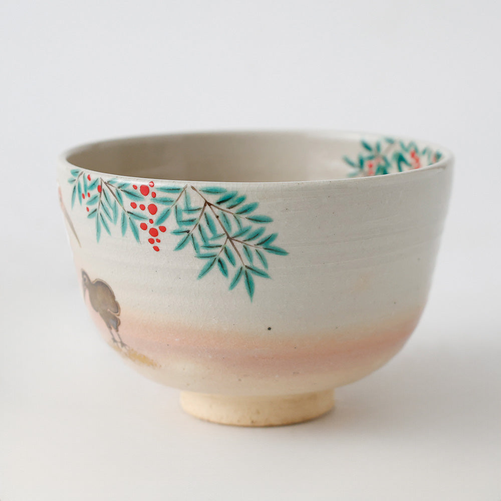 色絵 茶碗 花鳥 親子 サギ