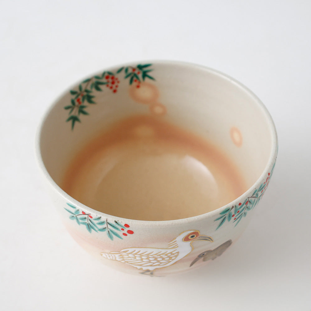 色絵 茶碗 花鳥 親子 サギ