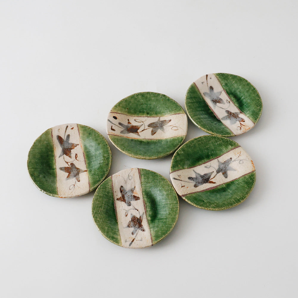 清山窯 織部焼 銘々皿 五客