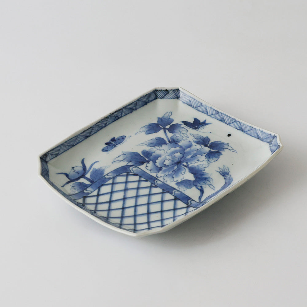 古伊万里 染付 角切四方皿 斜め