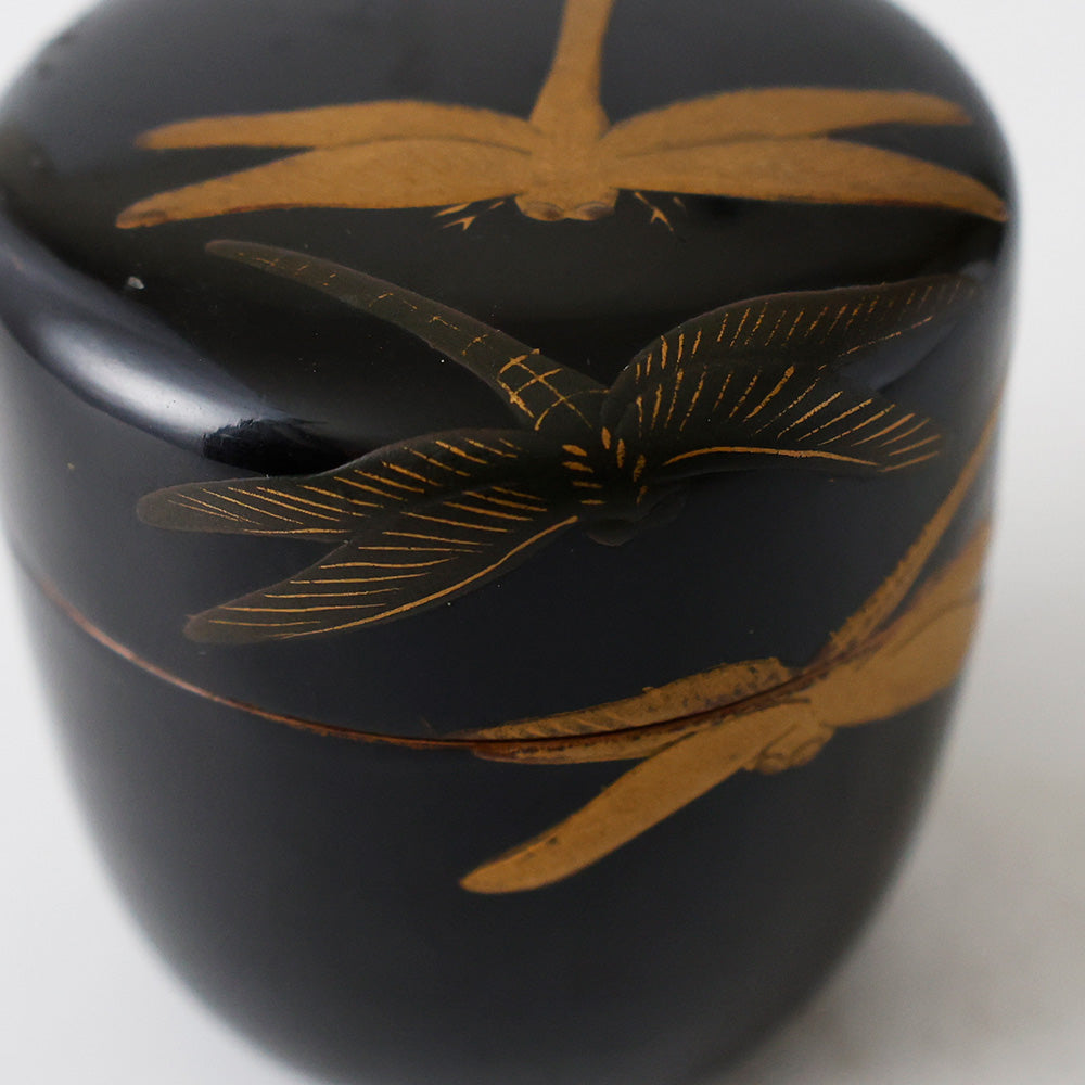 時代 輪島塗 木製 黒塗 棗 蜻蛉 蝶金蒔絵 勝虫 茶道具 漆器 漆芸