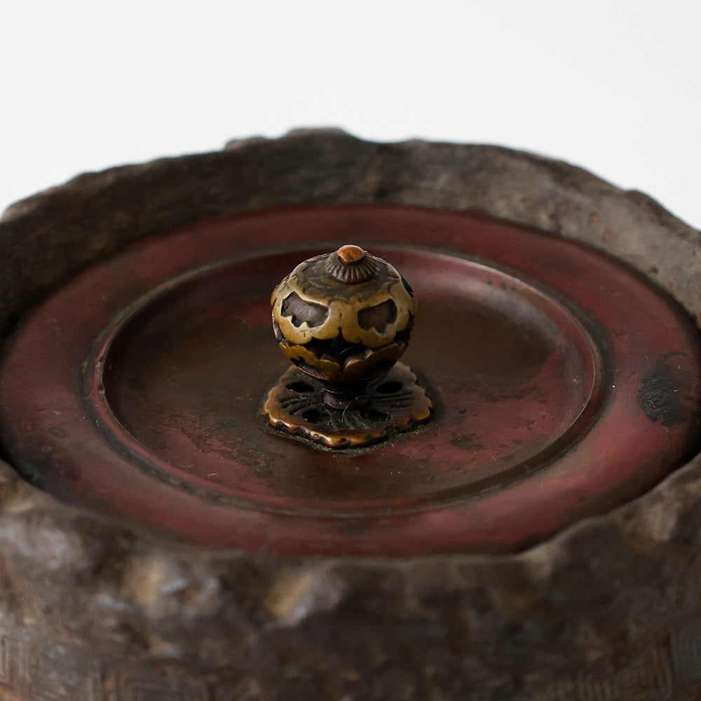 龍文堂造 鉄瓶 『山水清風』 摘み