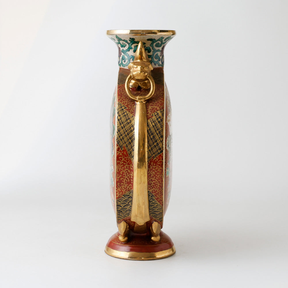 九谷焼 松下賢人図 扁平花瓶 側面