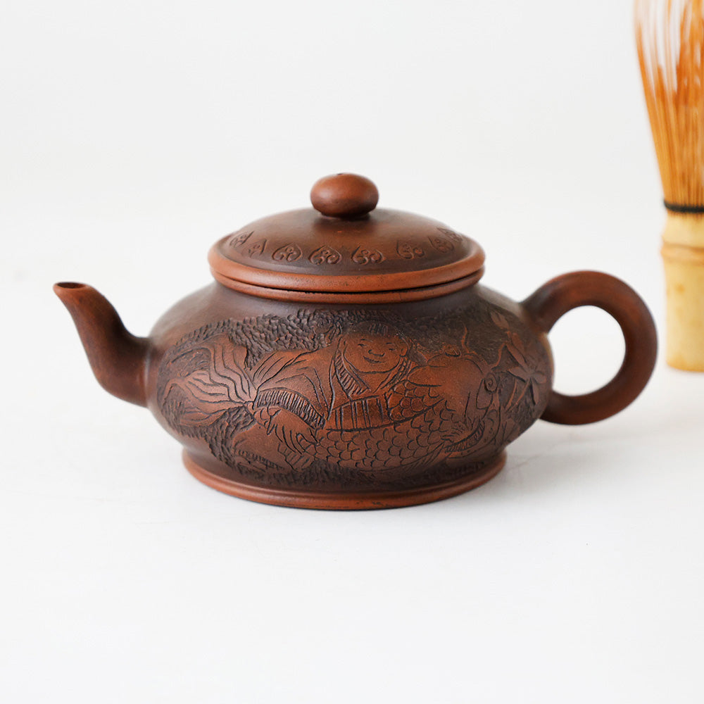 朱泥 急須 連年有餘 全体図