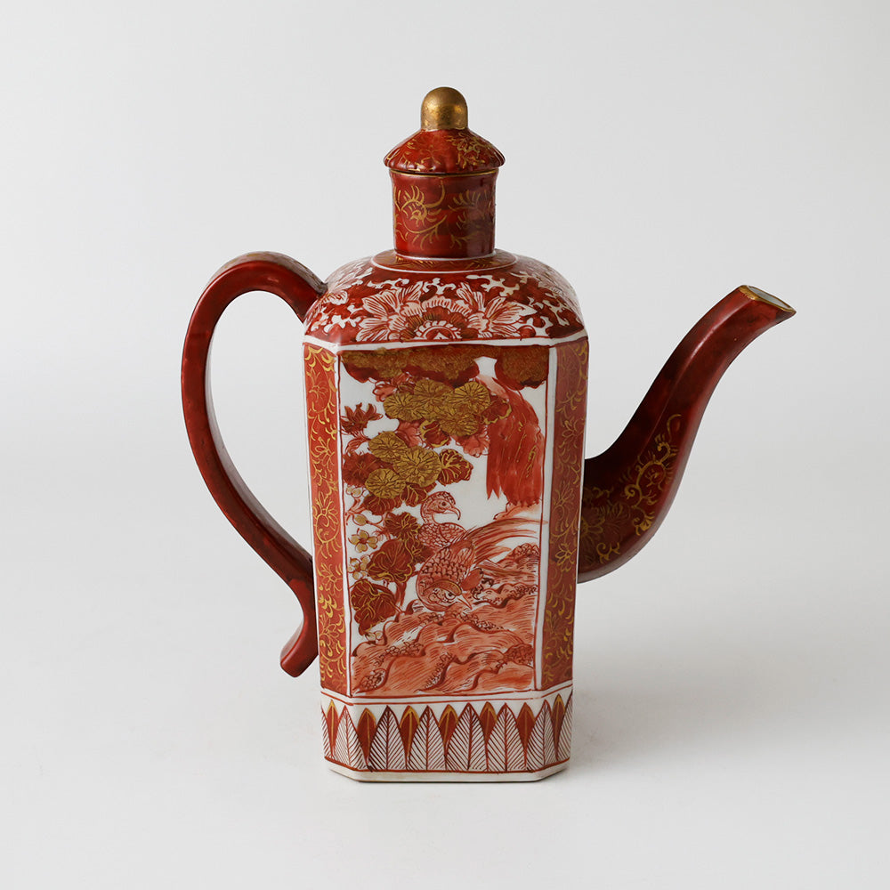 九谷焼 赤絵金彩 水注 側面