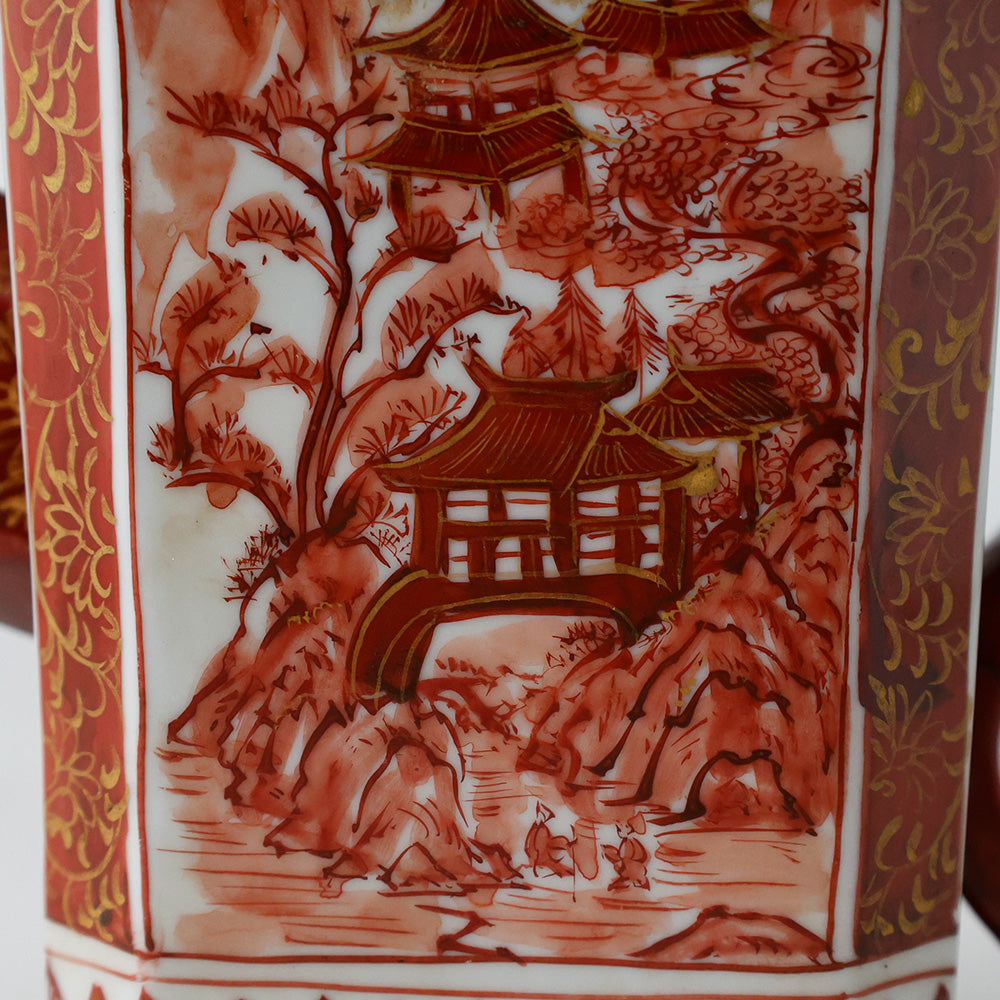 九谷焼 赤絵金彩 水注 楼閣