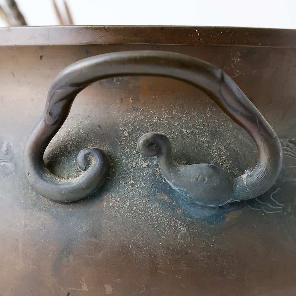 古銅 火鉢 山水楼閣 持ち手