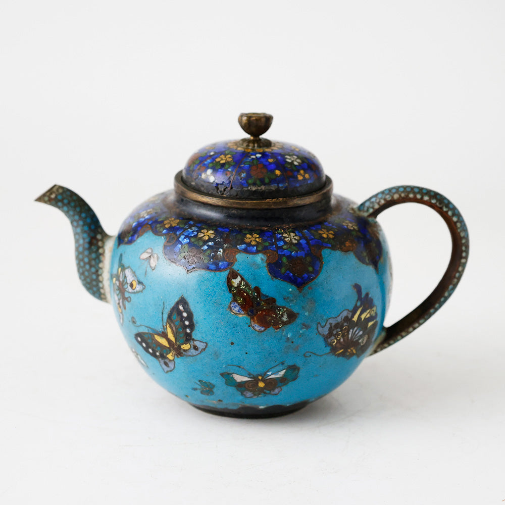 中国古玩 景泰藍 急須 側面