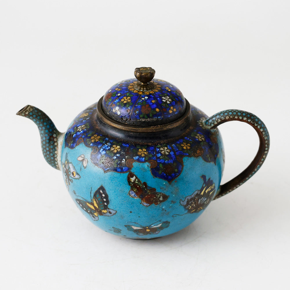 中国古玩 景泰藍 急須 斜め上から見た図