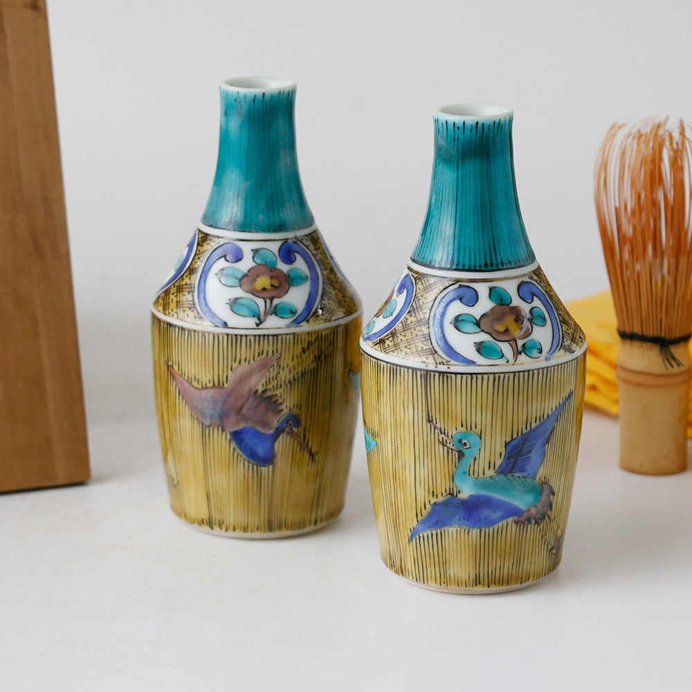 浅蔵五十吉作 青九谷焼写絵 徳利 全体図