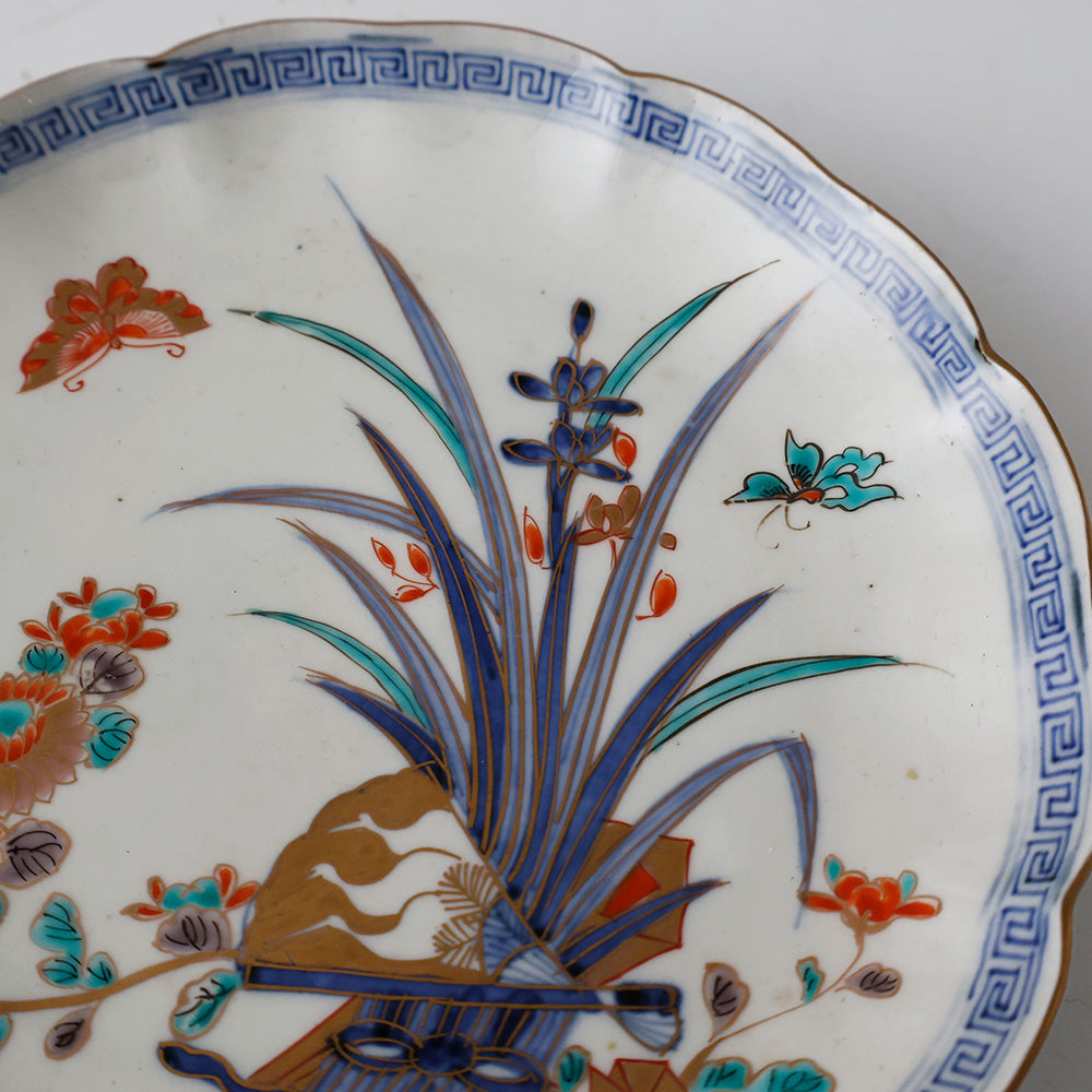 古伊万里 柿右衛門様式 輪花皿 柴束