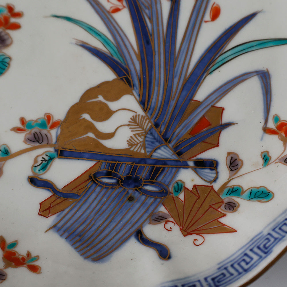 古伊万里 柿右衛門様式 輪花皿 柴束