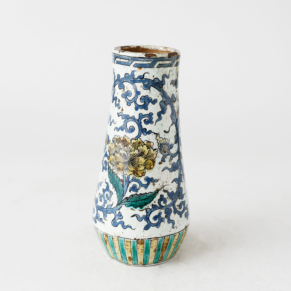 花瓶 九谷焼 幕末明治 花唐草文 側面