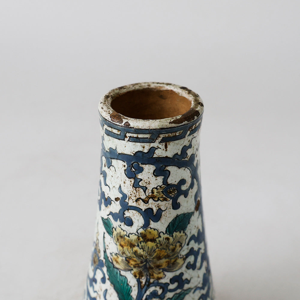 花瓶 九谷焼 幕末明治 花唐草文 口縁