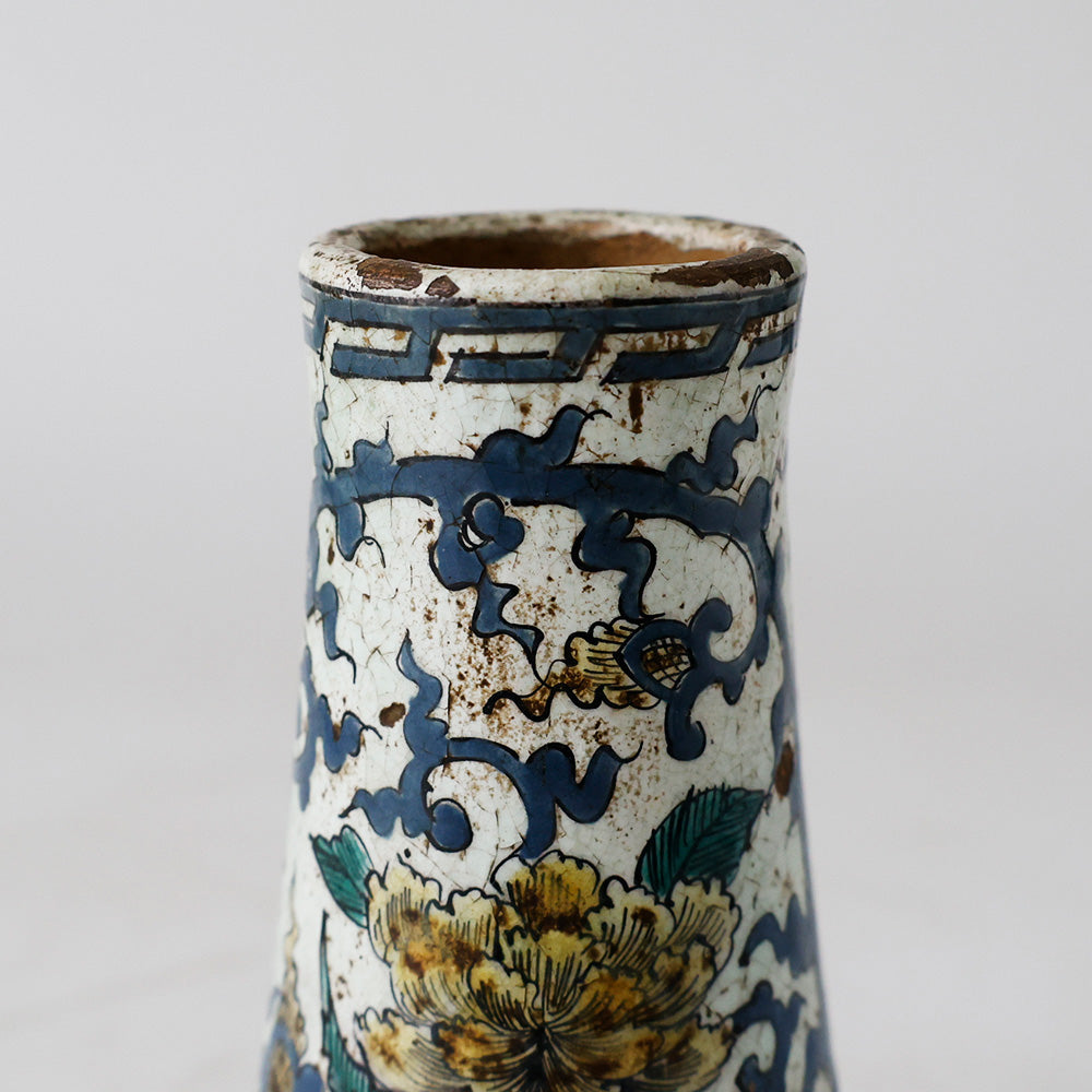 花瓶 九谷焼 幕末明治 花唐草文 口縁