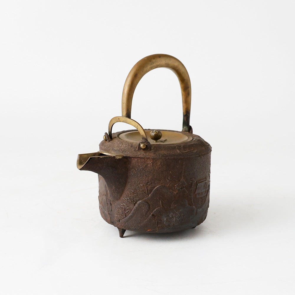 鉄銚子 酒器 山水楼閣文 側面