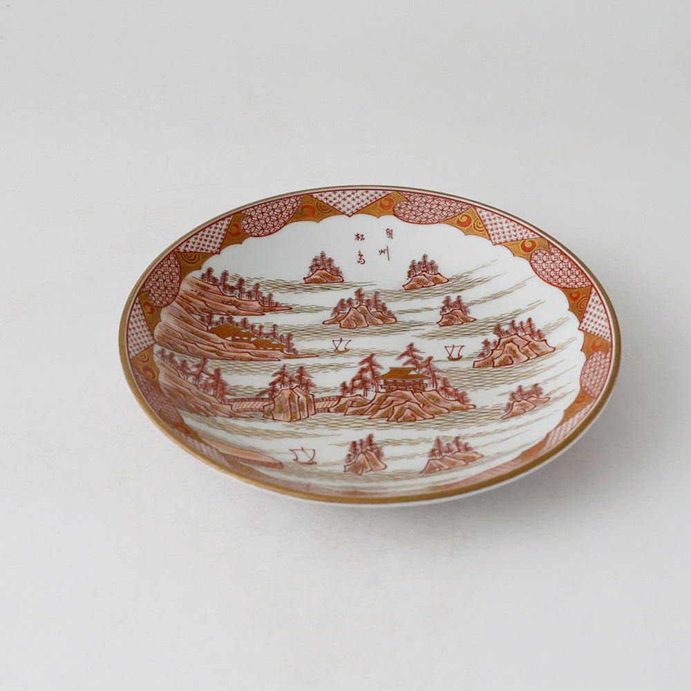 九谷焼 松鶴堂 金彩赤絵皿 五客 奥州松島図 五客 小紋画 木箱 九谷烧松鹤堂作金彩赤绘皿五件套日本三景松岛纹| EIKI Re:Finds