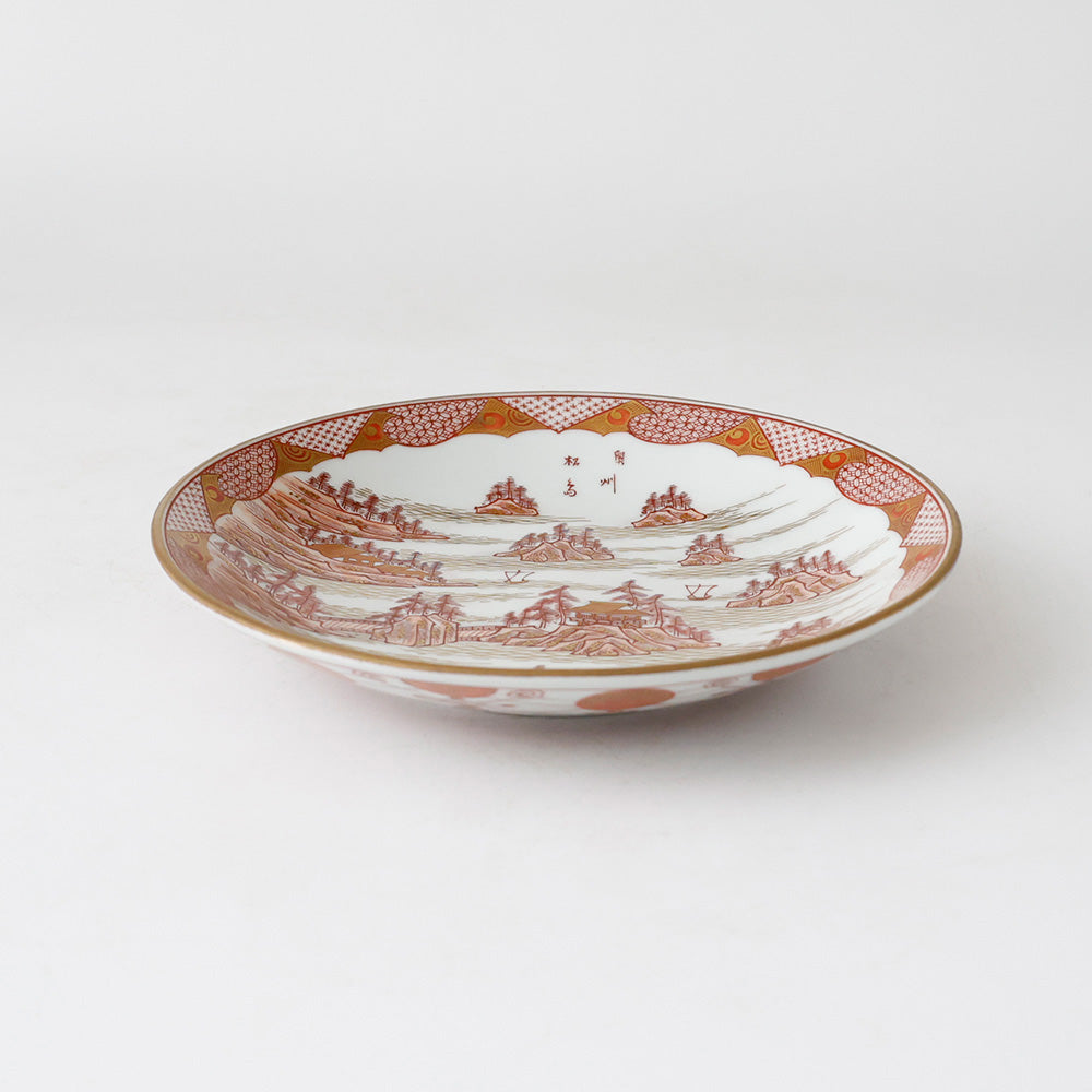 九谷焼 松鶴堂 金彩赤絵皿 側面