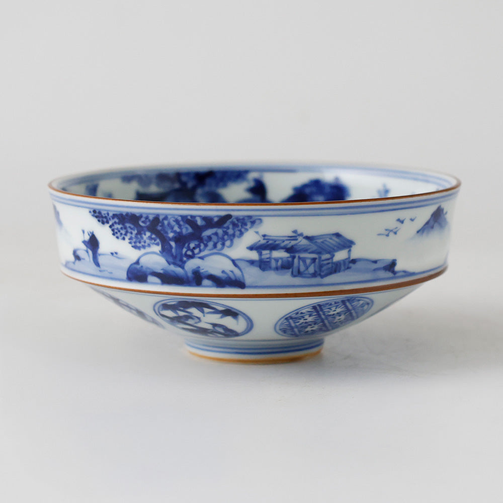 京焼 染付丸文山水 平茶碗 側面