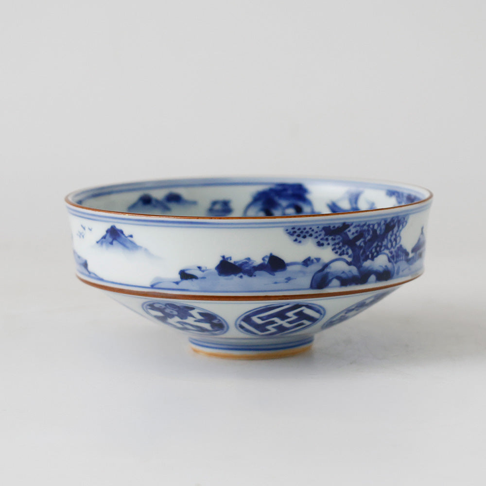 京焼 染付丸文山水 平茶碗 側面