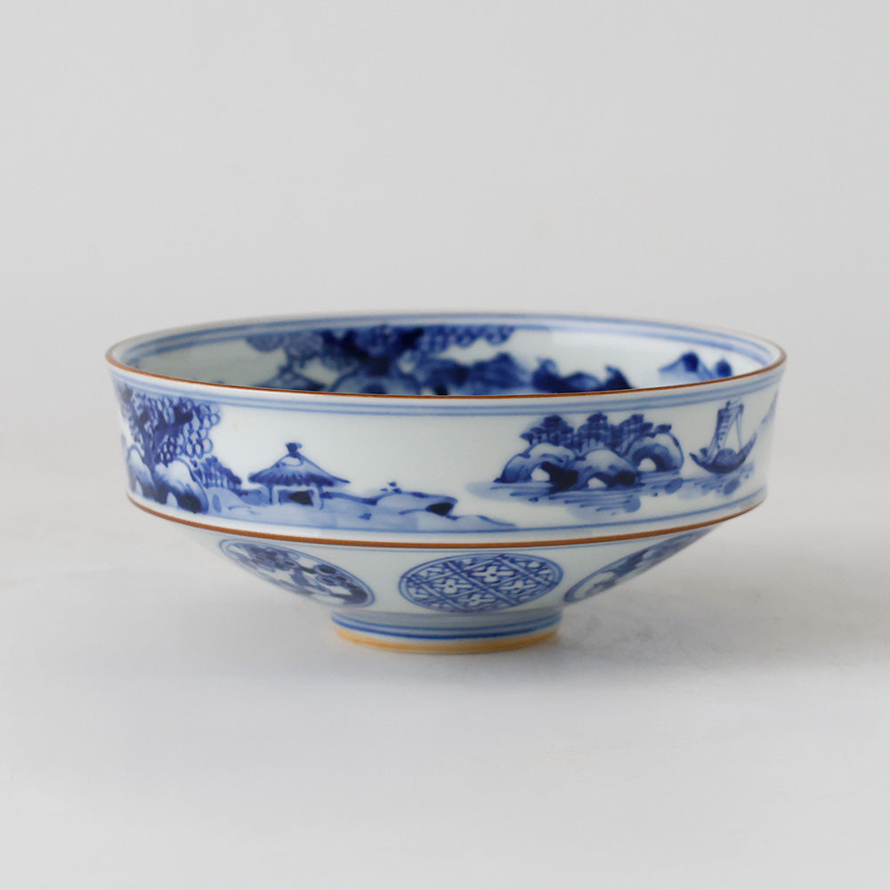 京焼 染付丸文山水 平茶碗 側面