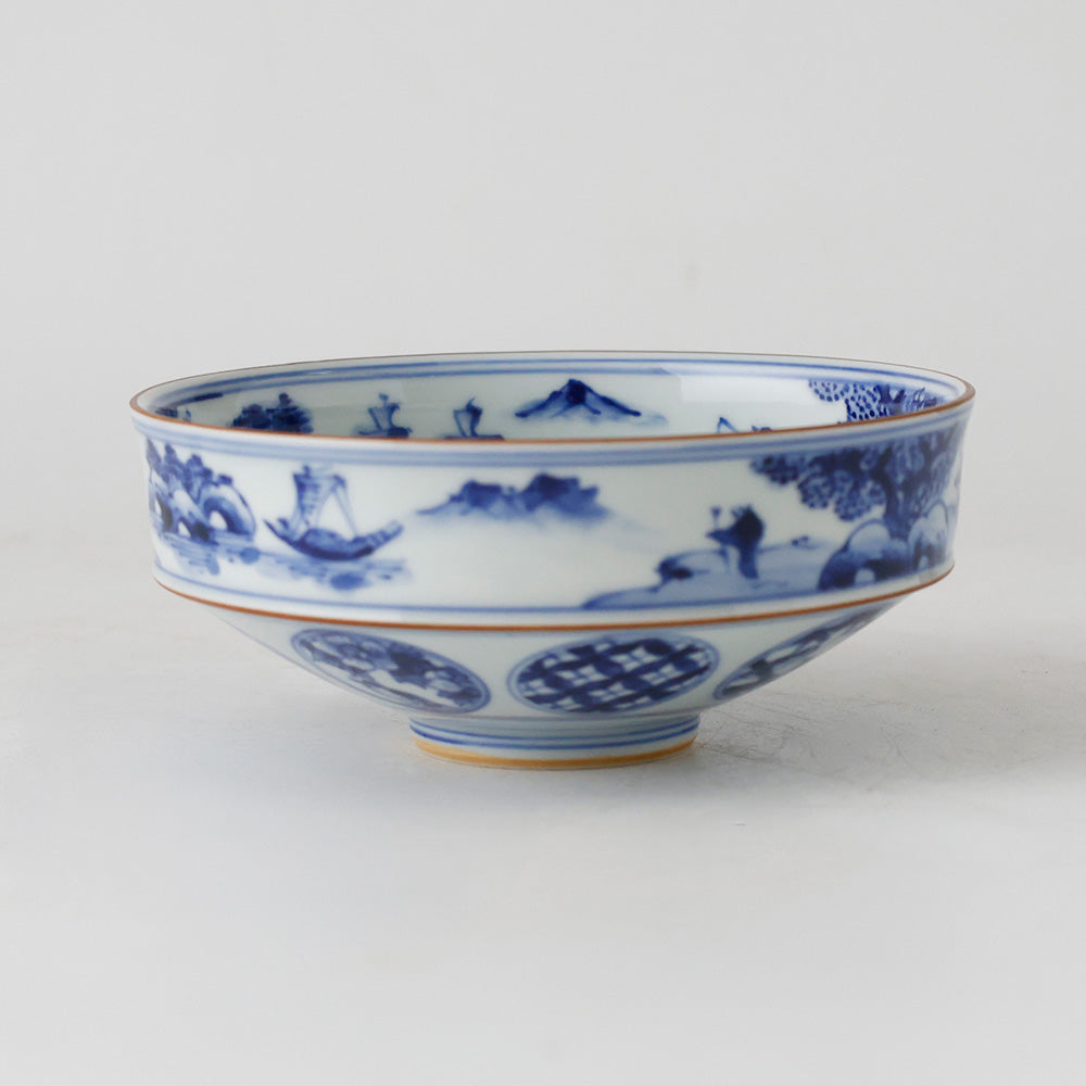 京焼 染付丸文山水 平茶碗 側面