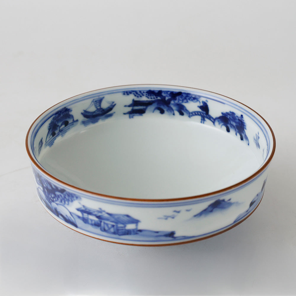 京焼 染付丸文山水 平茶碗 上方から見た図