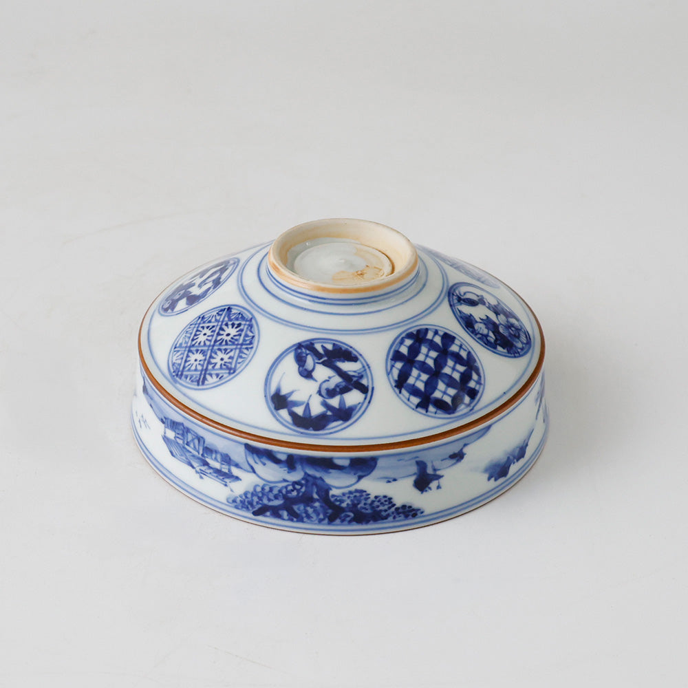 京焼 染付丸文山水 平茶碗 伏せた図