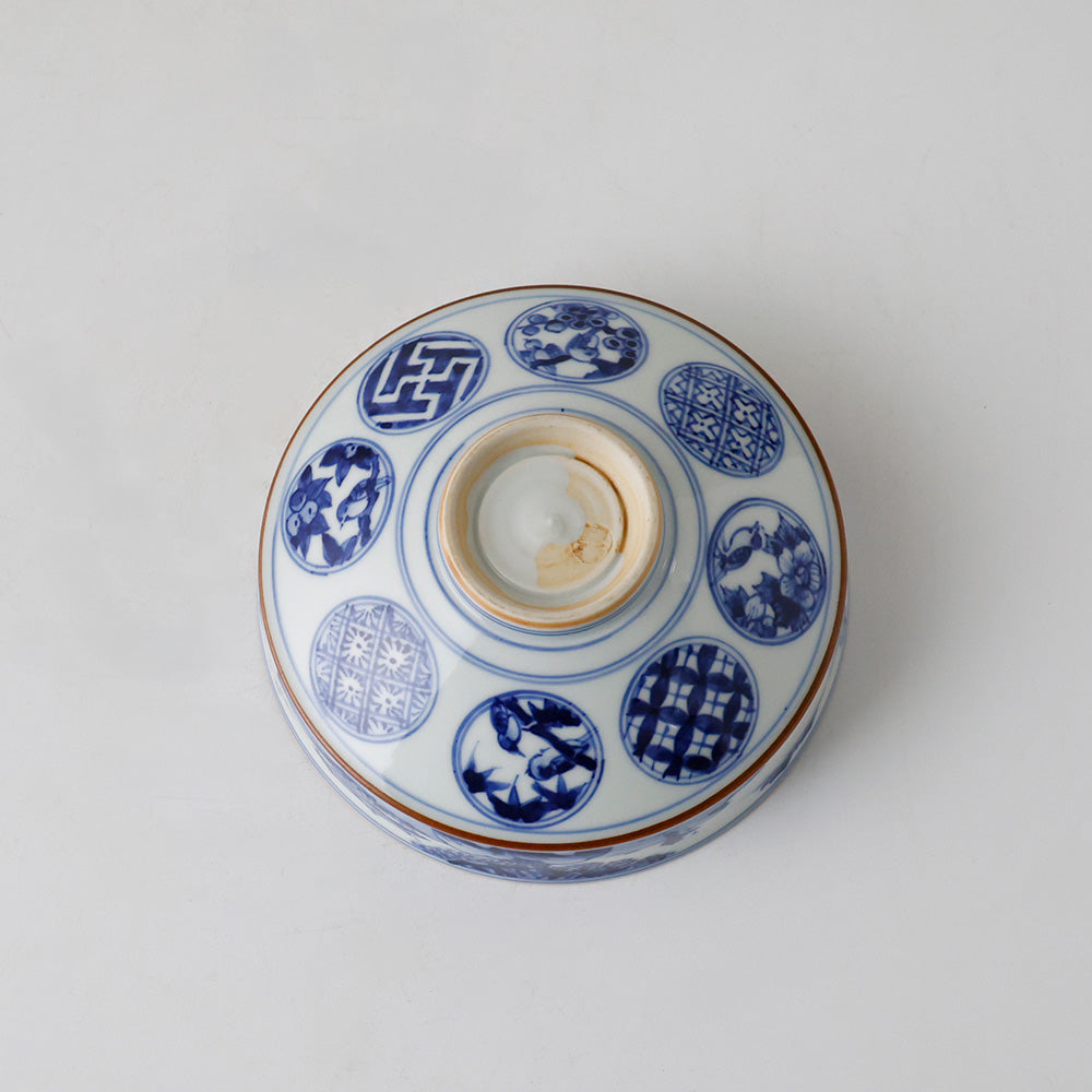 京焼 染付丸文山水 平茶碗 底面