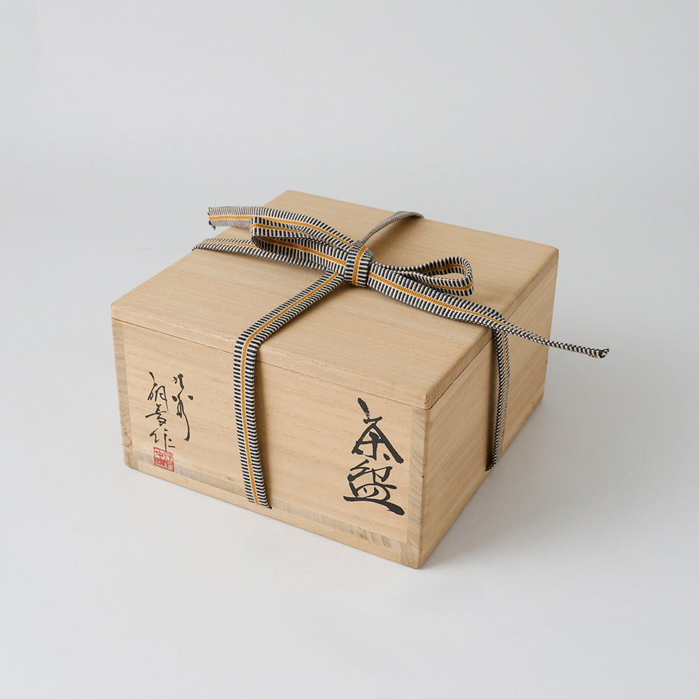 九谷焼 色絵夕顔 平茶碗 箱