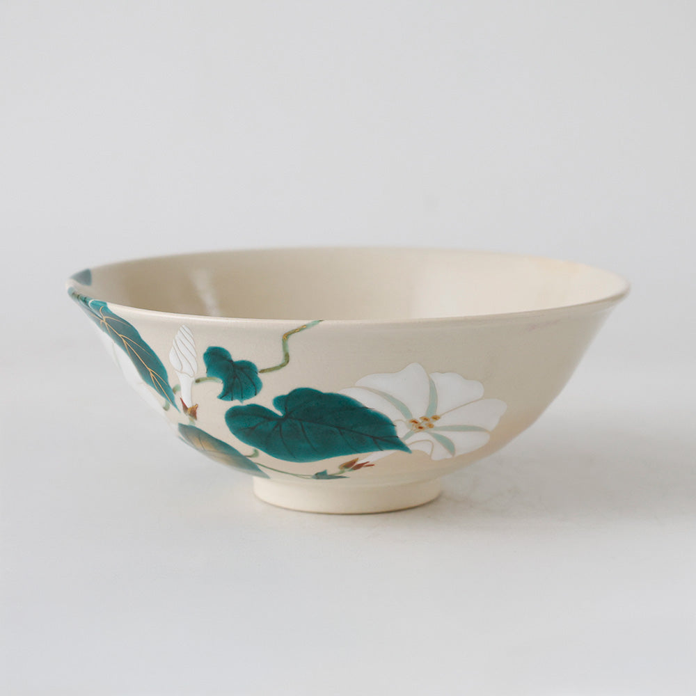 九谷焼 色絵夕顔 平茶碗 側面