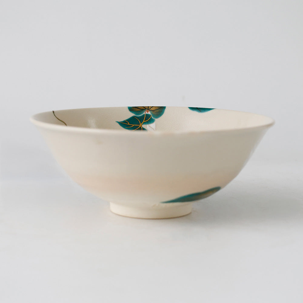 九谷焼 色絵夕顔 平茶碗 側面