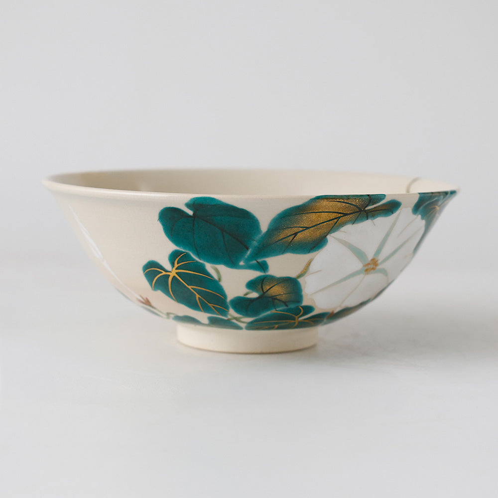 九谷焼 色絵夕顔 平茶碗 側面